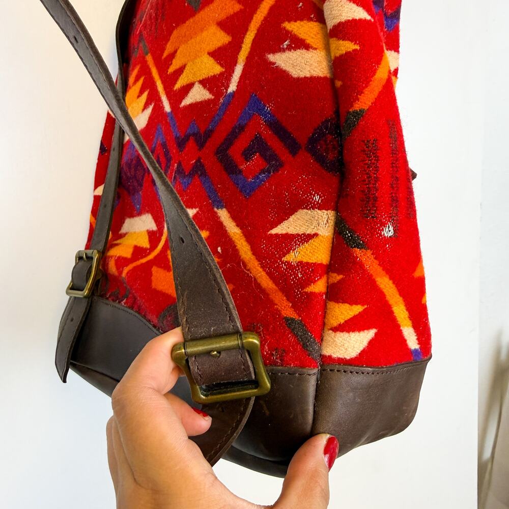 Pendleton Wool Backpack Red Orange Leather - image 5